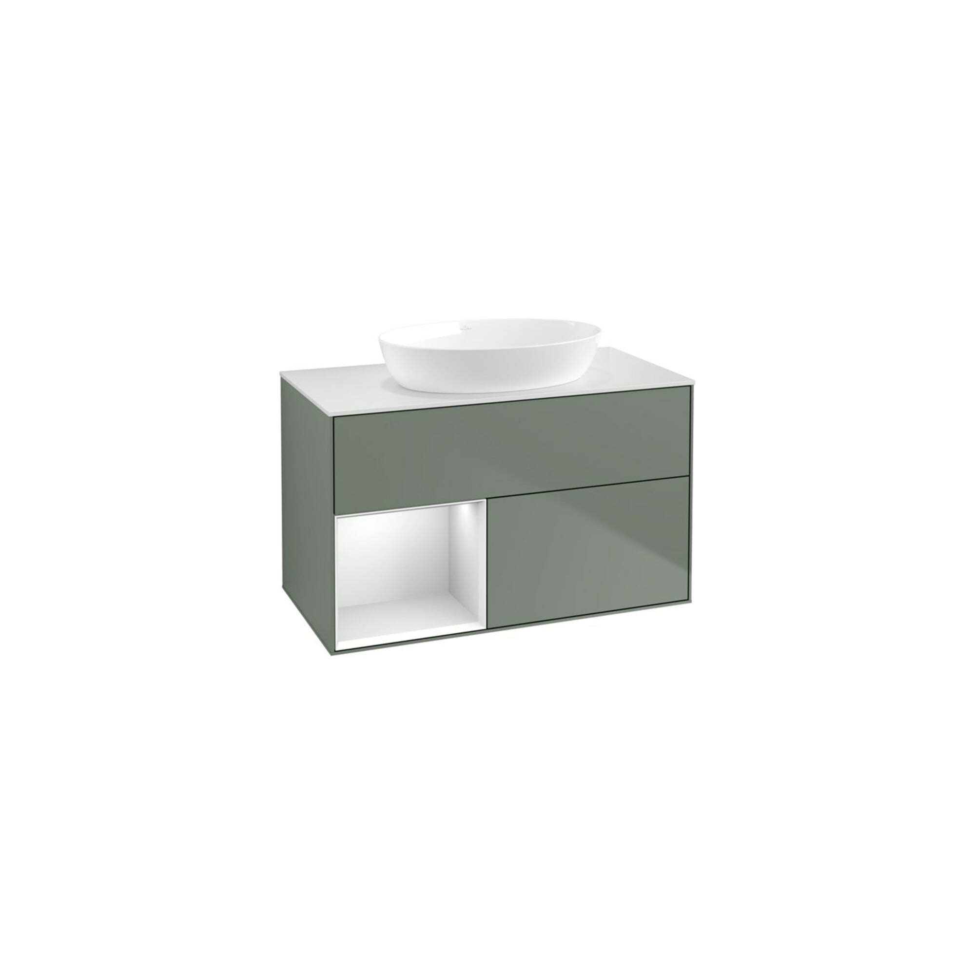V&B Waschtischunterschrank Wandbeleuchtung Finion 100, Pl wh. m, Reg wh. m Lac, Oli. m Lac ; Villeroy & Boch