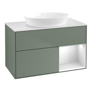 V&B Waschtischunterschrank Wandbeleuchtung Finion 100, Pl wh. m, Reg wh. m Lac, Oli. m Lac
