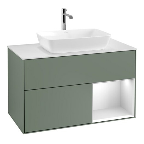 V&B Waschtischunterschrank Wandbeleuchtung Finion 100, Pl wh. m, Reg wh. m Lac, Oli. m Lac
