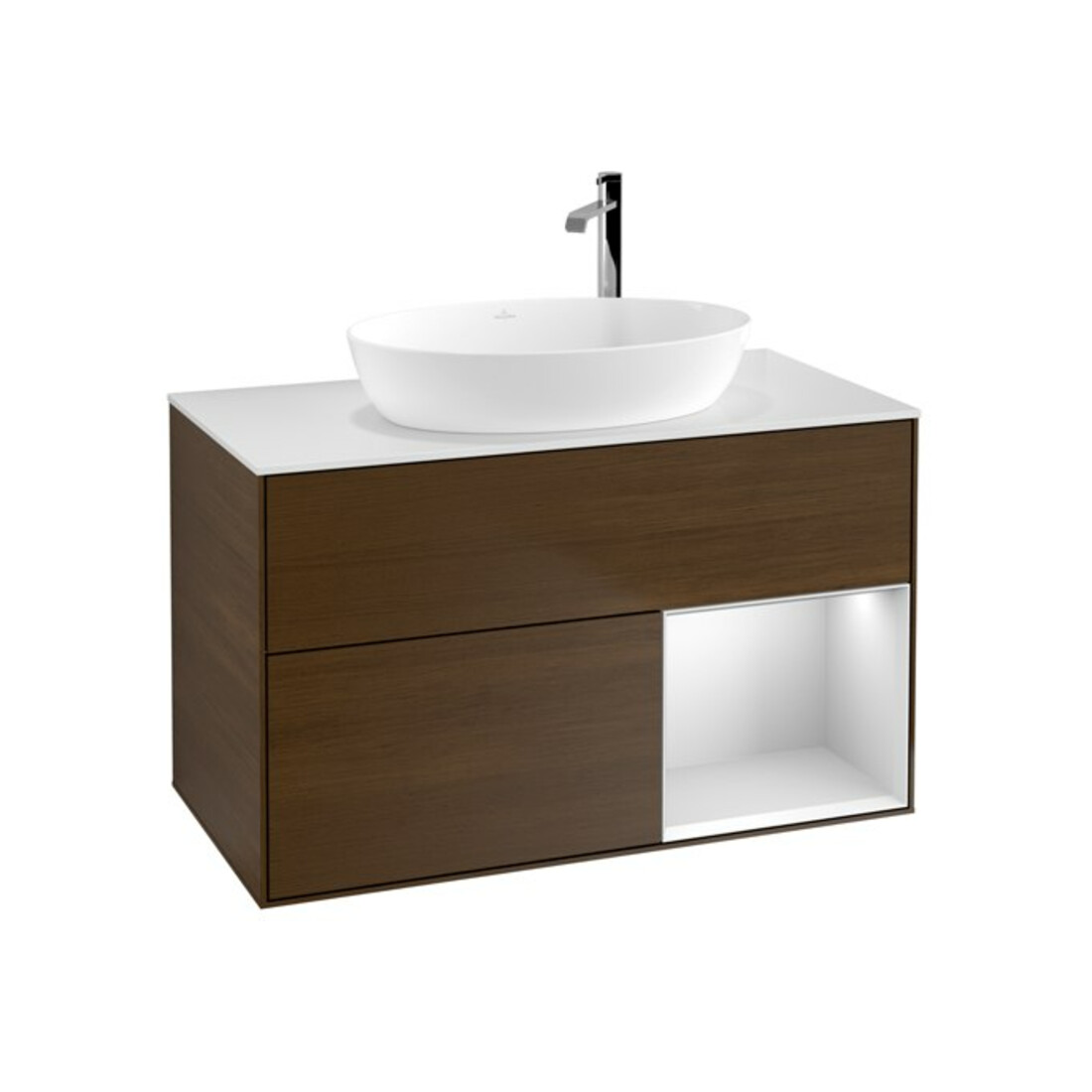V&B Waschtischunterschrank Wandbeleuchtung Finion 100, Pl wh. m, Reg wh. m Lac, wal ven