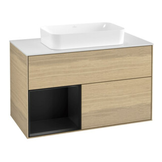 V&B Waschtischunterschrank Wandbeleuchtung Finion 100x60,3 cm, Reg li bla m Lac, Oa Veneer