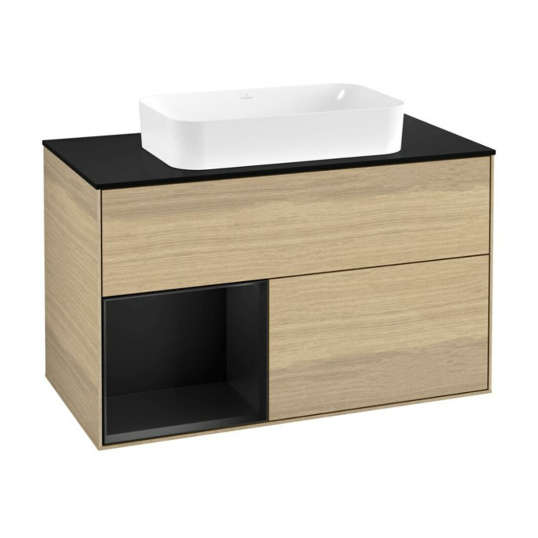 V&B Waschtischunterschrank Wandbeleuchtung Finion 100x60,3 cm, Reg li bla m Lac, Oa Veneer
