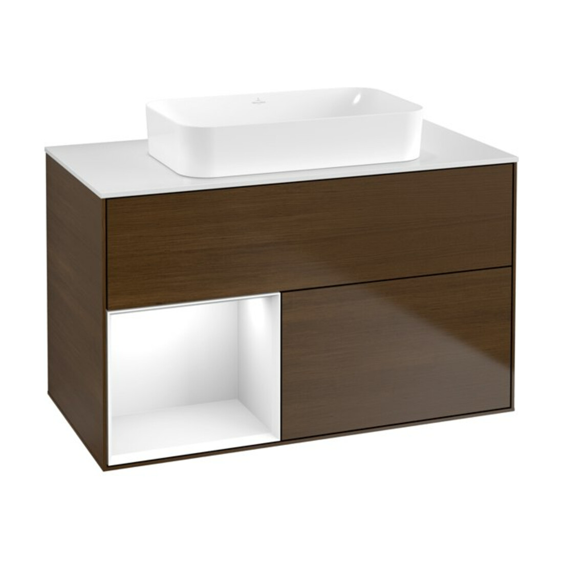 V&B Waschtischunterschrank Wandbeleuchtung Finion 100x60,3 cm, Reg li glo wh. Lac, wal ven