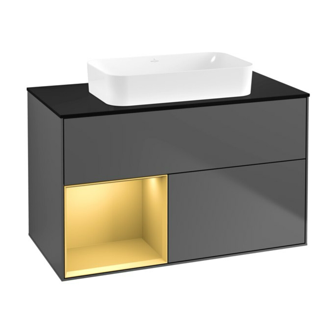 V&B Waschtischunterschrank Wandbeleuchtung Finion 100x60,3 cm, Reg li gol m, Anthrac. matt