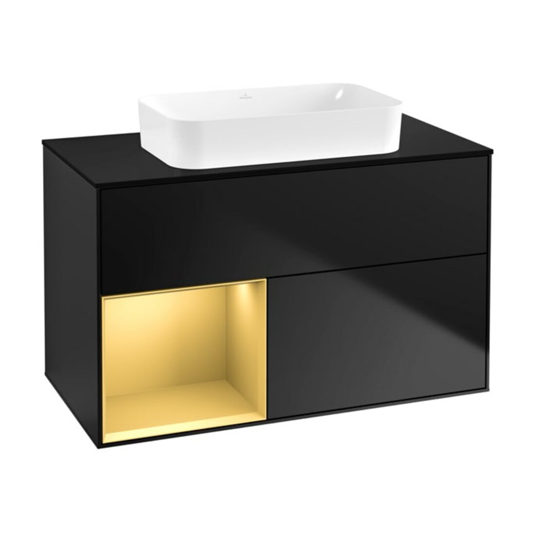 V&B Waschtischunterschrank Wandbeleuchtung Finion 100x60,3 cm, Reg li gol m, bla m lacquer