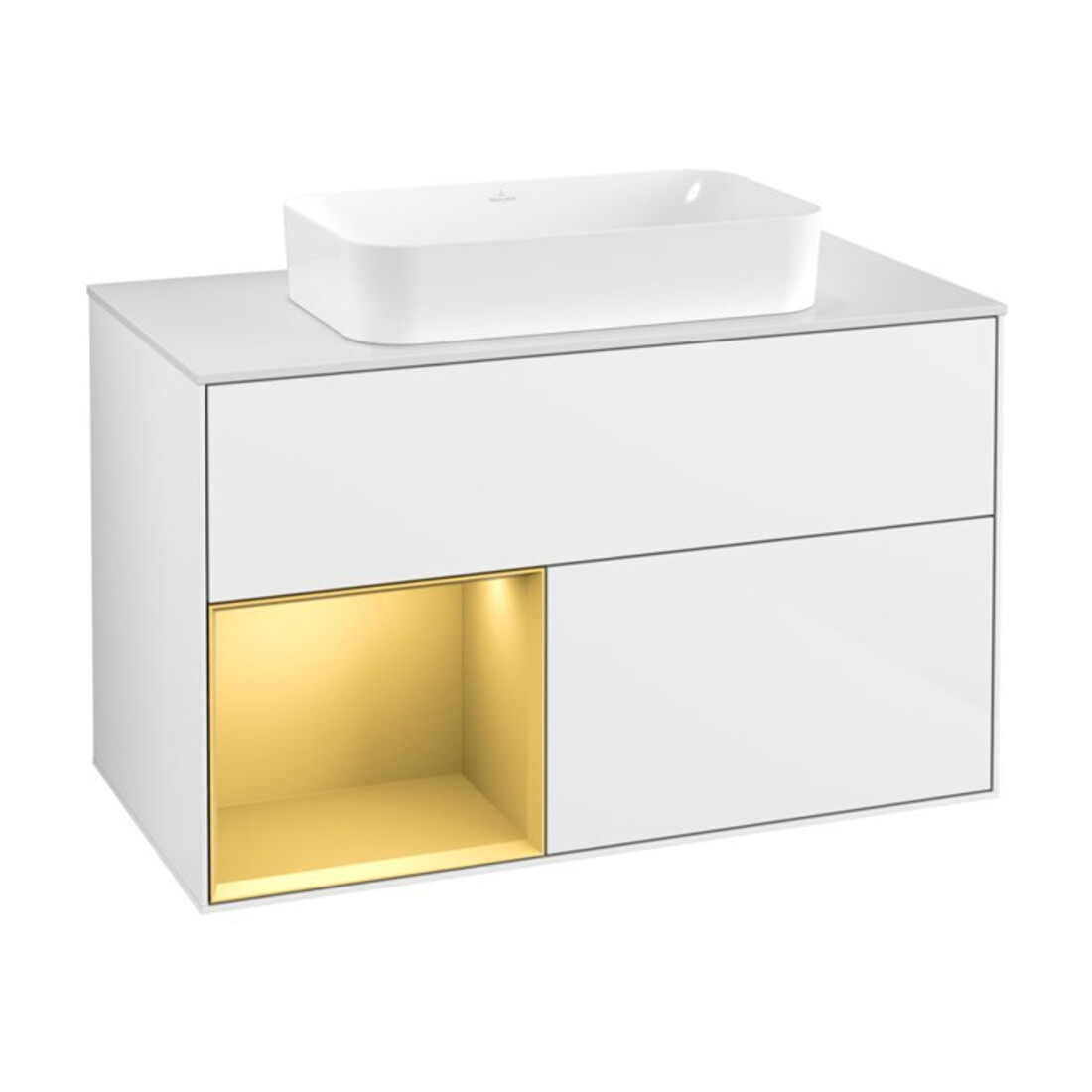 V&B Waschtischunterschrank Wandbeleuchtung Finion 100x60,3 cm, Reg li gol m, glo wh. Lac