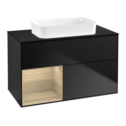 V&B Waschtischunterschrank Wandbeleuchtung Finion 100x60,3 cm, Reg li Oa ven, bla m Lac