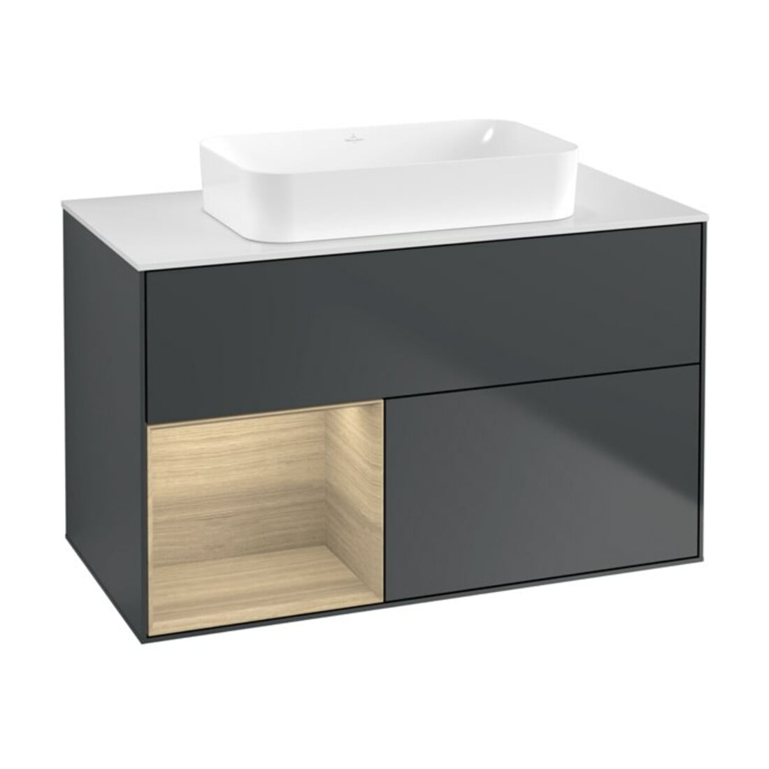 V&B Waschtischunterschrank Wandbeleuchtung Finion 100x60,3 cm, Reg li Oa ven, md bl. m Lac