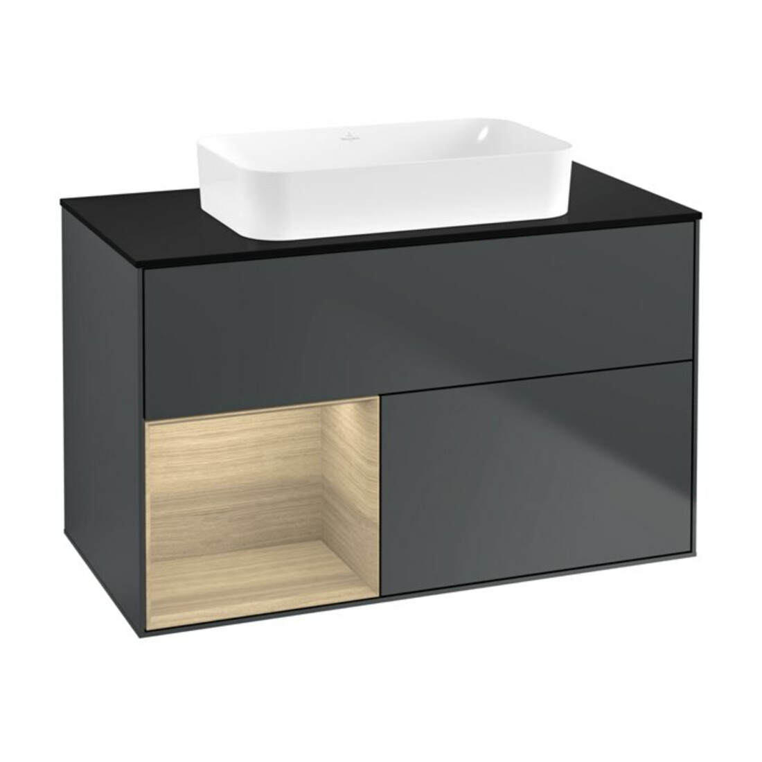 V&B Waschtischunterschrank Wandbeleuchtung Finion 100x60,3 cm, Reg li Oa ven, md bl. m Lac