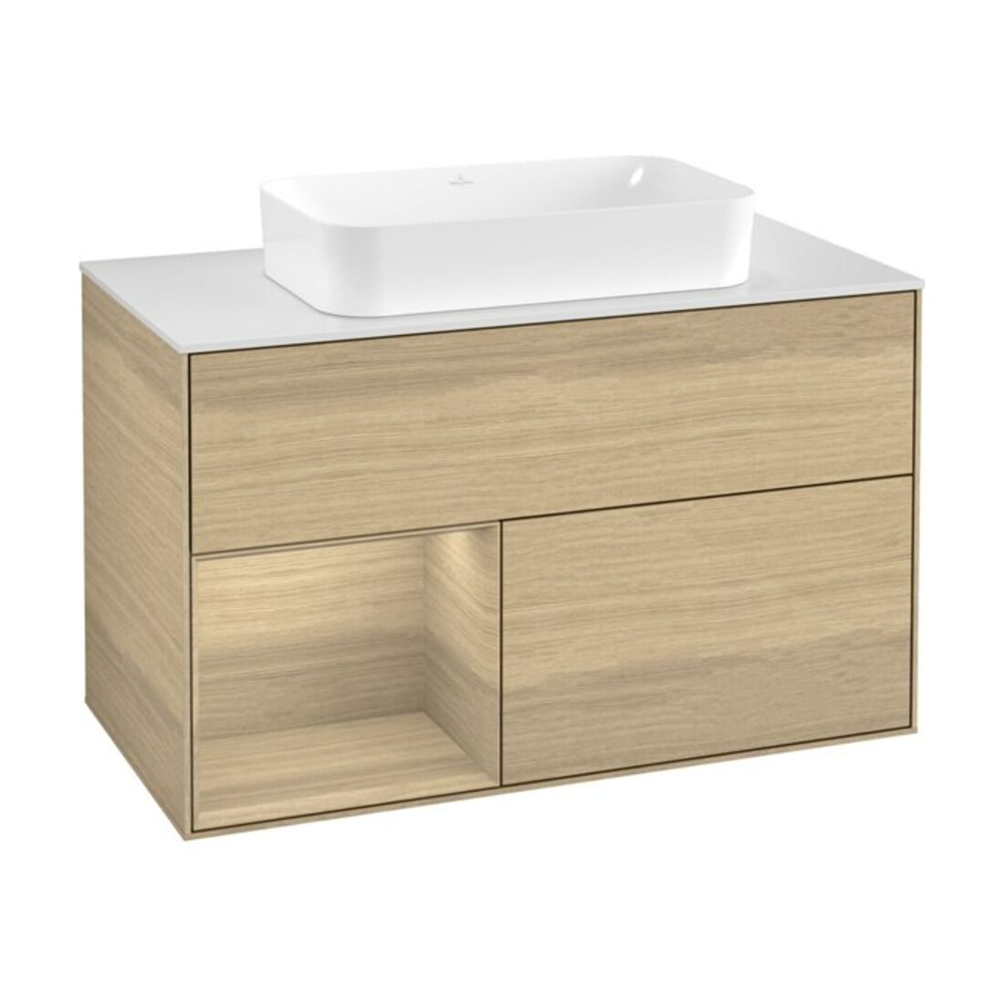 V&B Waschtischunterschrank Wandbeleuchtung Finion 100x60,3 cm, Reg li Oa ven, Oak Veneer