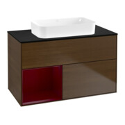 V&B Waschtischunterschrank Wandbeleuchtung Finion 100x60,3 cm, Reg li Peony, Walnut veneer