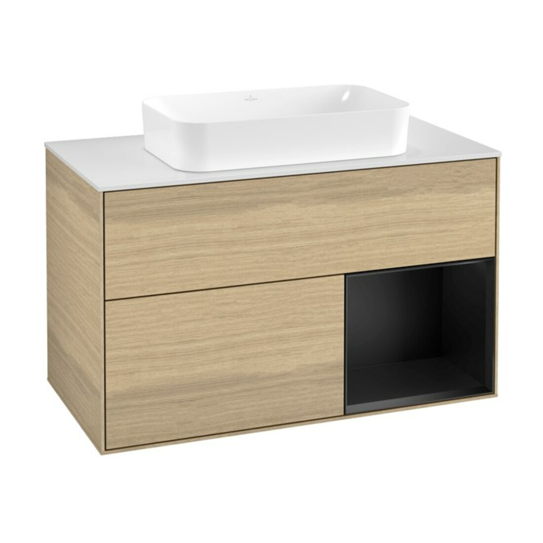 V&B Waschtischunterschrank Wandbeleuchtung Finion 100x60,3 cm, Reg re bla m Lac, Oa Veneer