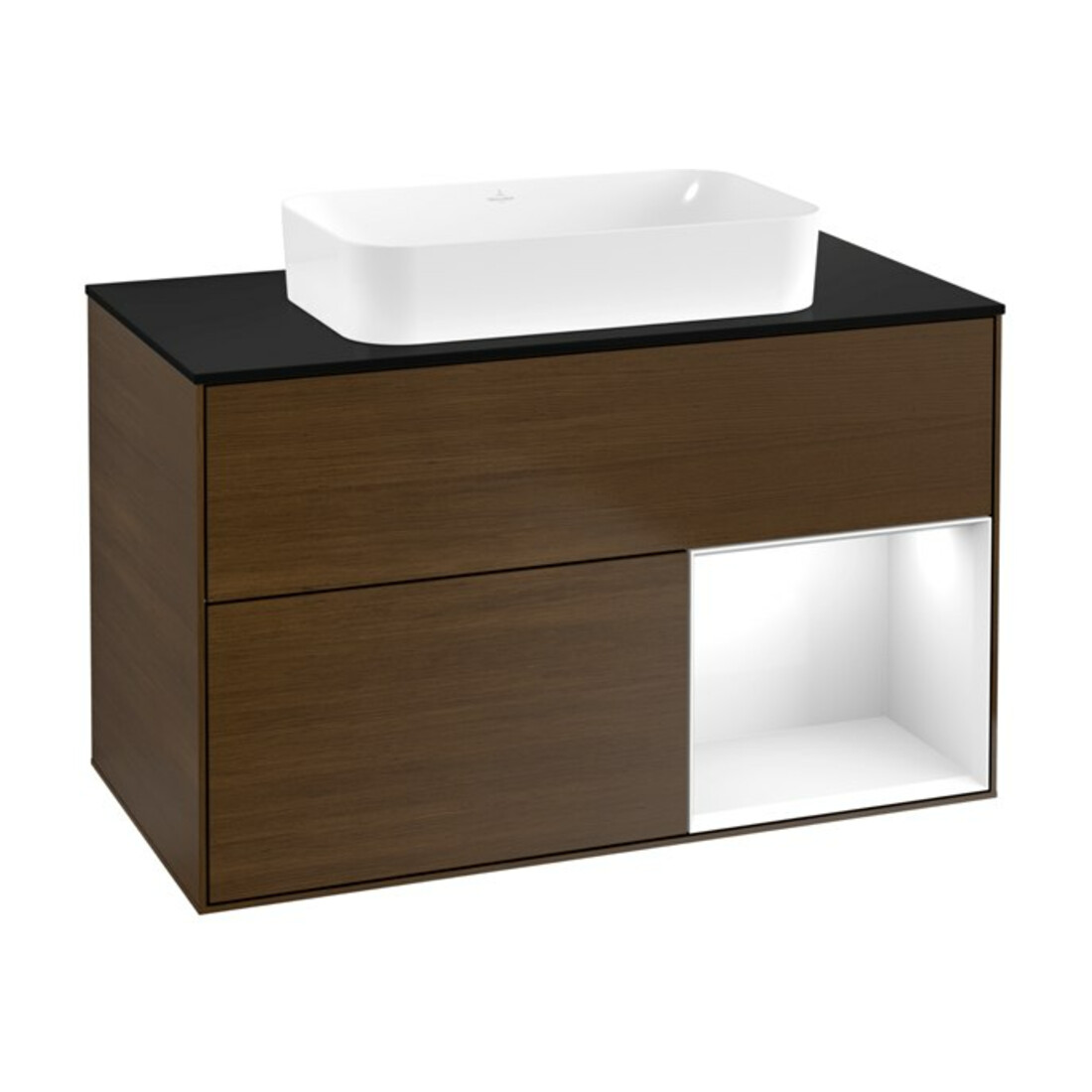V&B Waschtischunterschrank Wandbeleuchtung Finion 100x60,3 cm, Reg re glo wh. Lac, wal ven