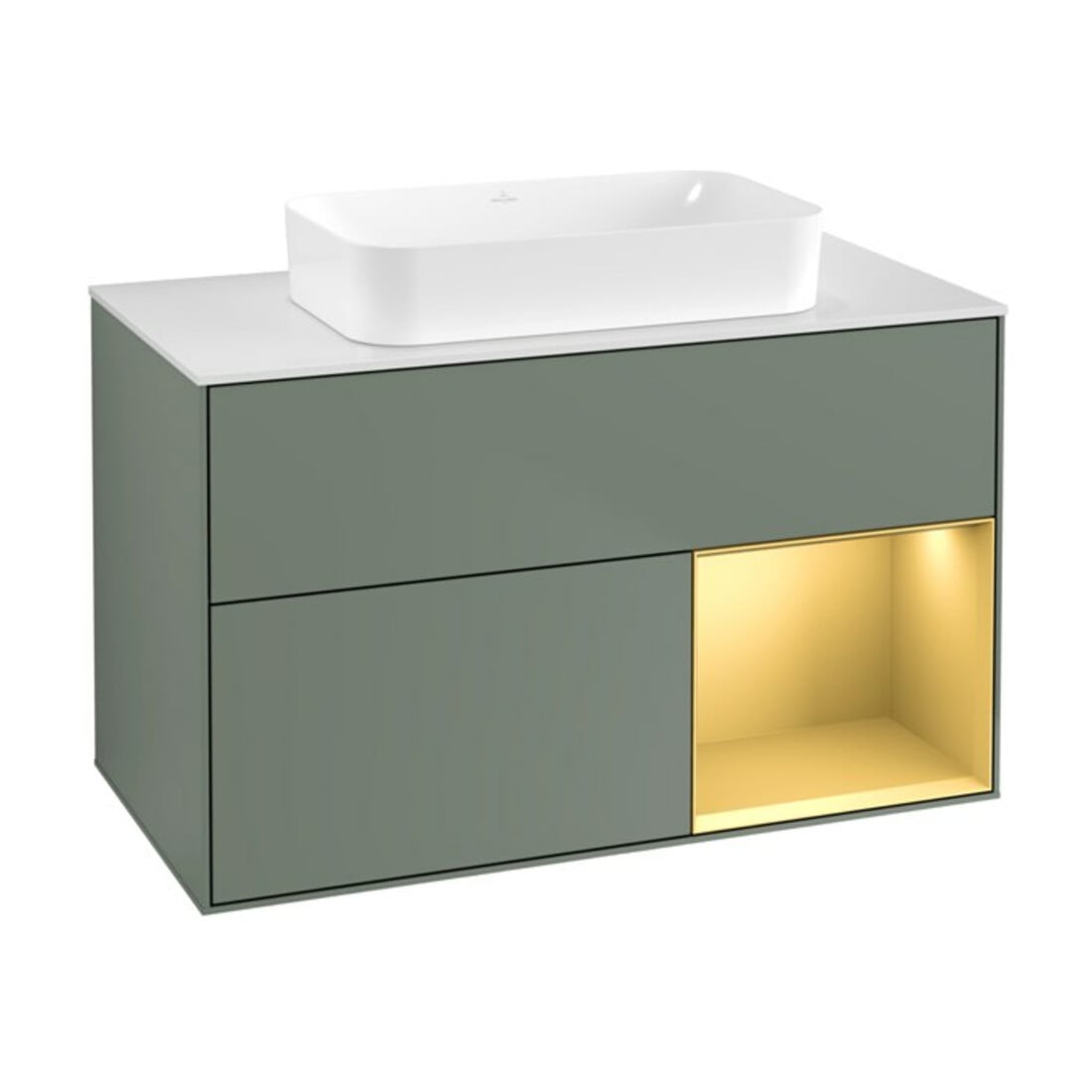 V&B Waschtischunterschrank Wandbeleuchtung Finion 100x60,3 cm, Reg re gol m, Oli. m Lac