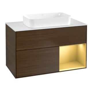 V&B Waschtischunterschrank Wandbeleuchtung Finion 100x60,3 cm, Reg re gol m, Walnut veneer