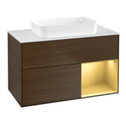V&B Waschtischunterschrank Wandbeleuchtung Finion 100x60,3 cm, Reg re gol m, Walnut veneer