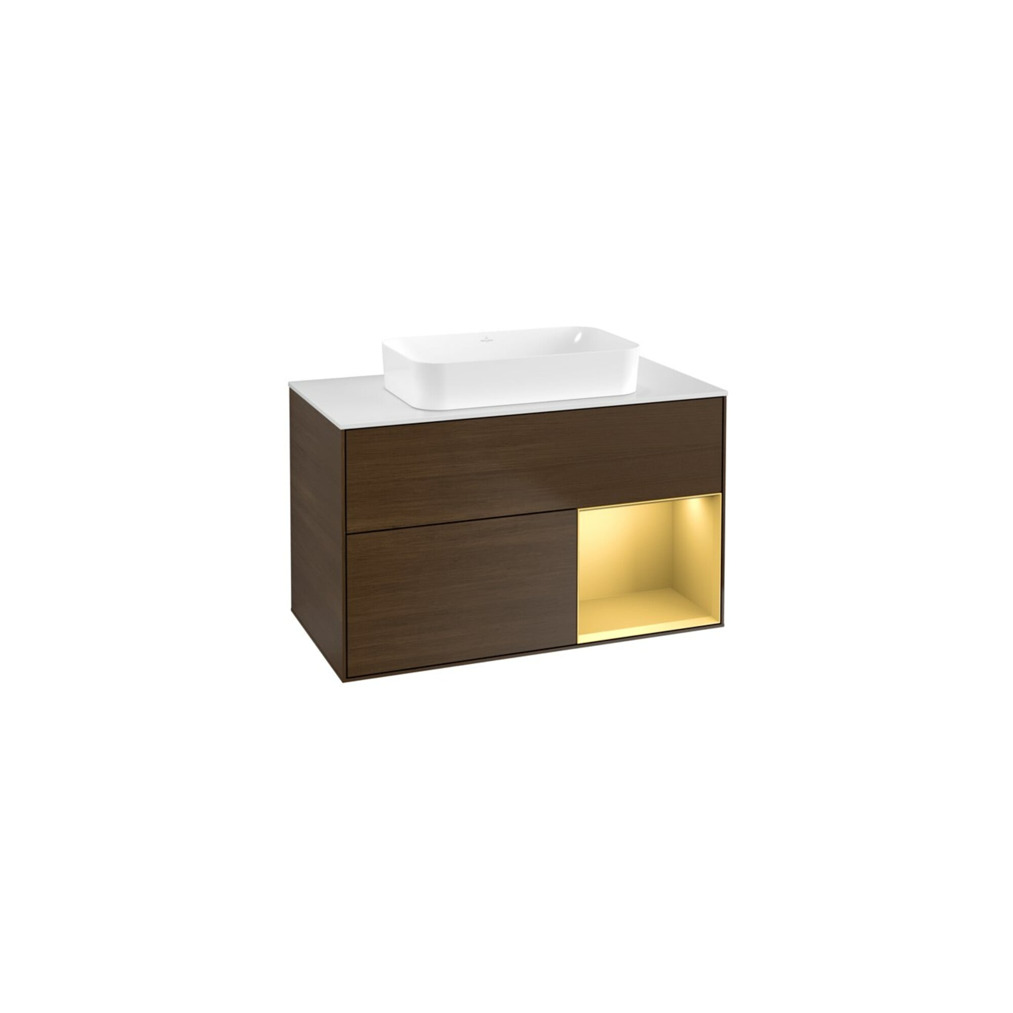 V&B Waschtischunterschrank Wandbeleuchtung Finion 100x60,3 cm, Reg re gol m, Walnut veneer ; Villeroy & Boch