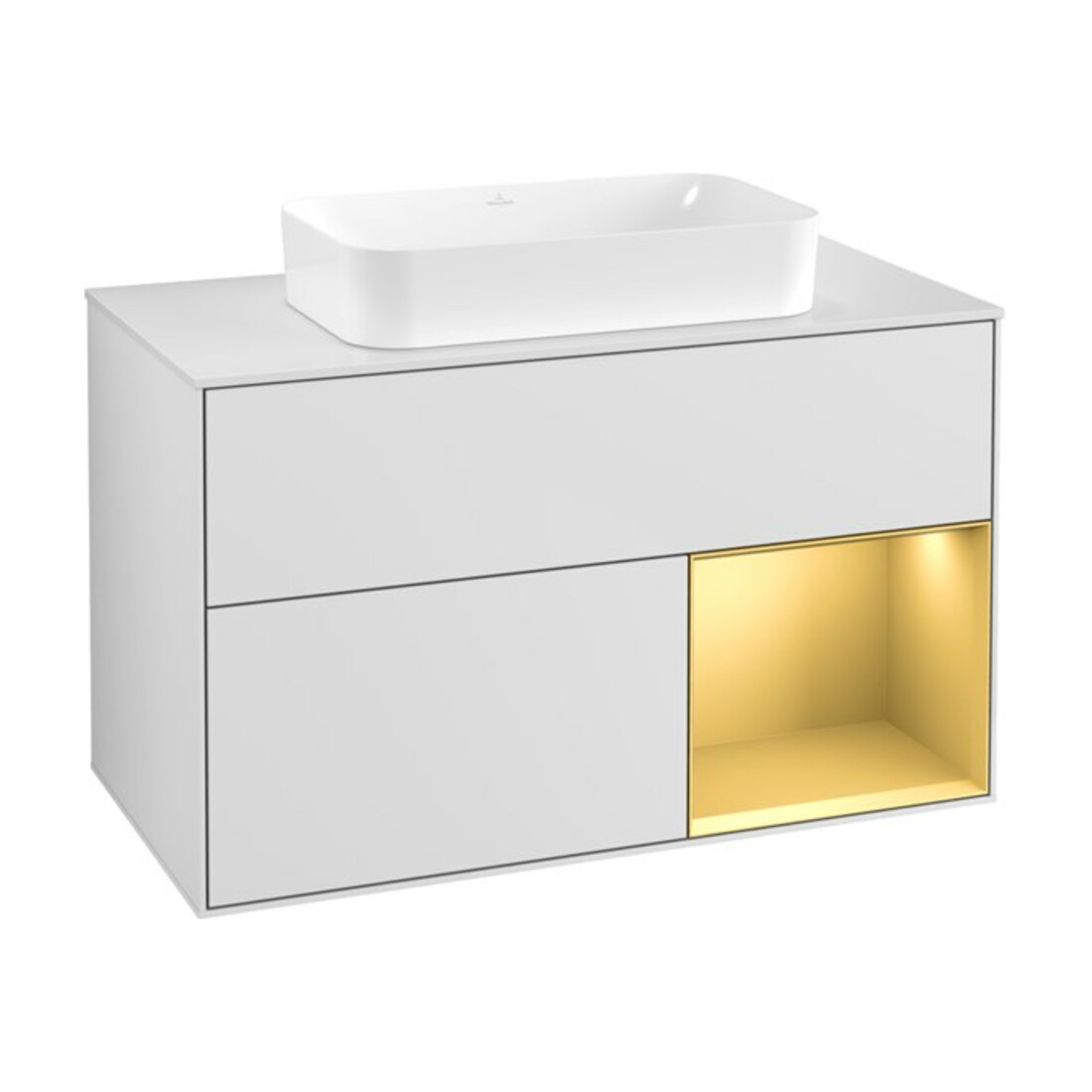 V&B Waschtischunterschrank Wandbeleuchtung Finion 100x60,3 cm, Reg re gol m, wh. m lacquer