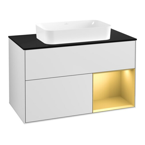 V&B Waschtischunterschrank Wandbeleuchtung Finion 100x60,3 cm, Reg re gol m, wh. m lacquer