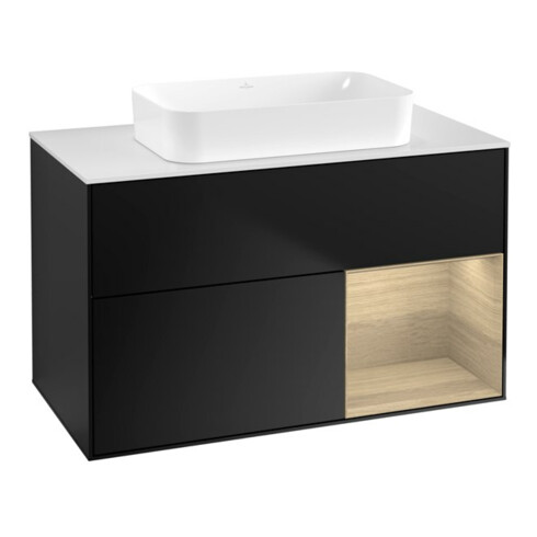 V&B Waschtischunterschrank Wandbeleuchtung Finion 100x60,3 cm, Reg re Oa ven, bla m Lac