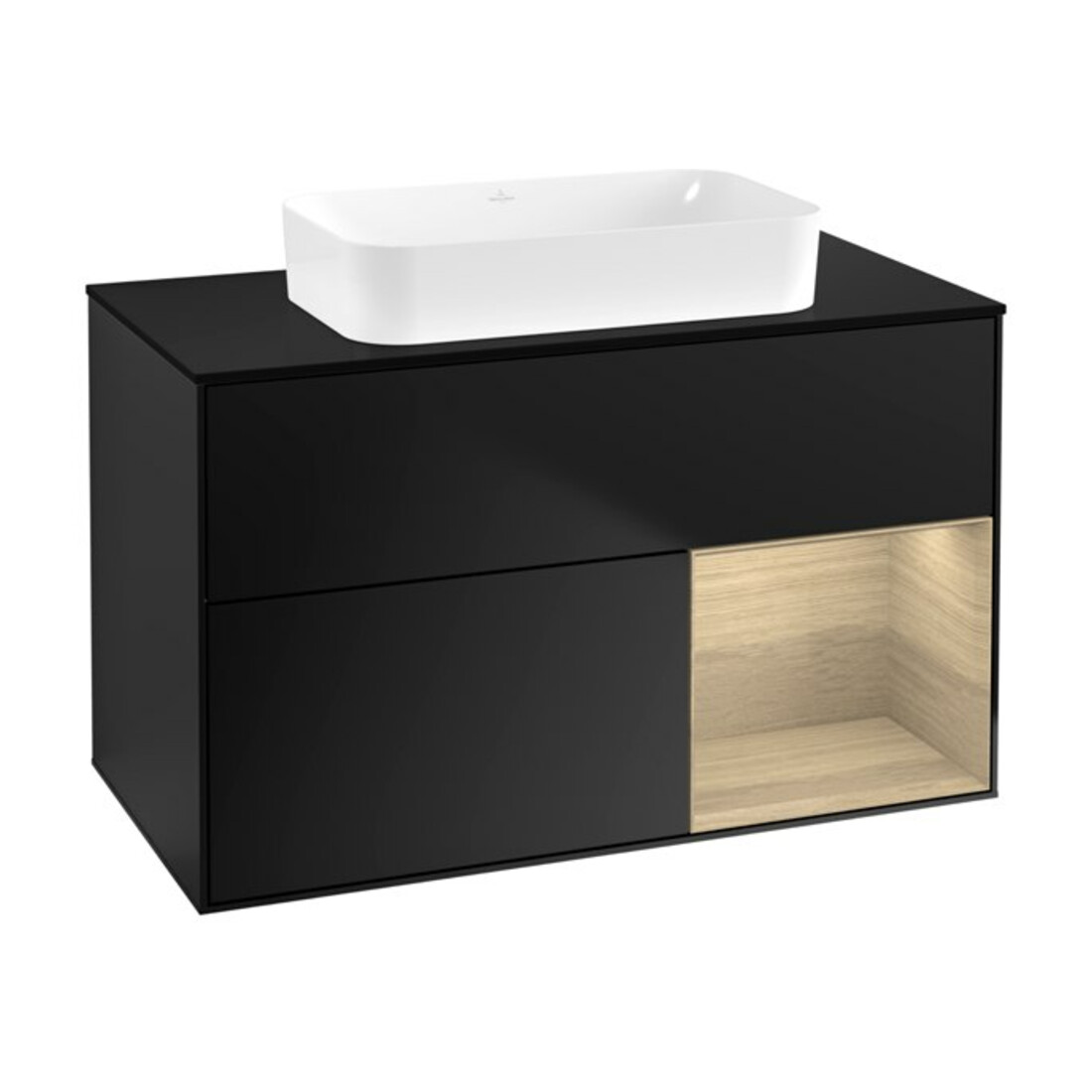 V&B Waschtischunterschrank Wandbeleuchtung Finion 100x60,3 cm, Reg re Oa ven, bla m Lac