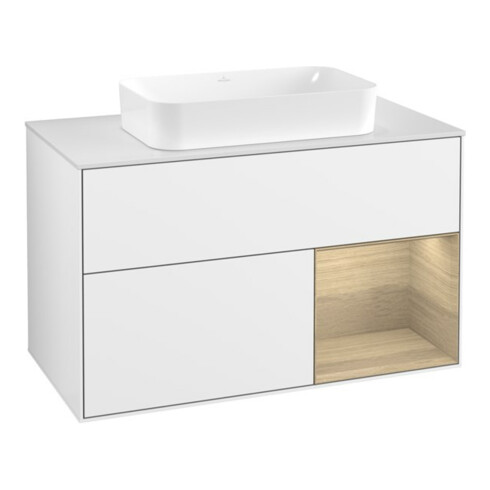 V&B Waschtischunterschrank Wandbeleuchtung Finion 100x60,3 cm, Reg re Oa ven, glo wh. Lac