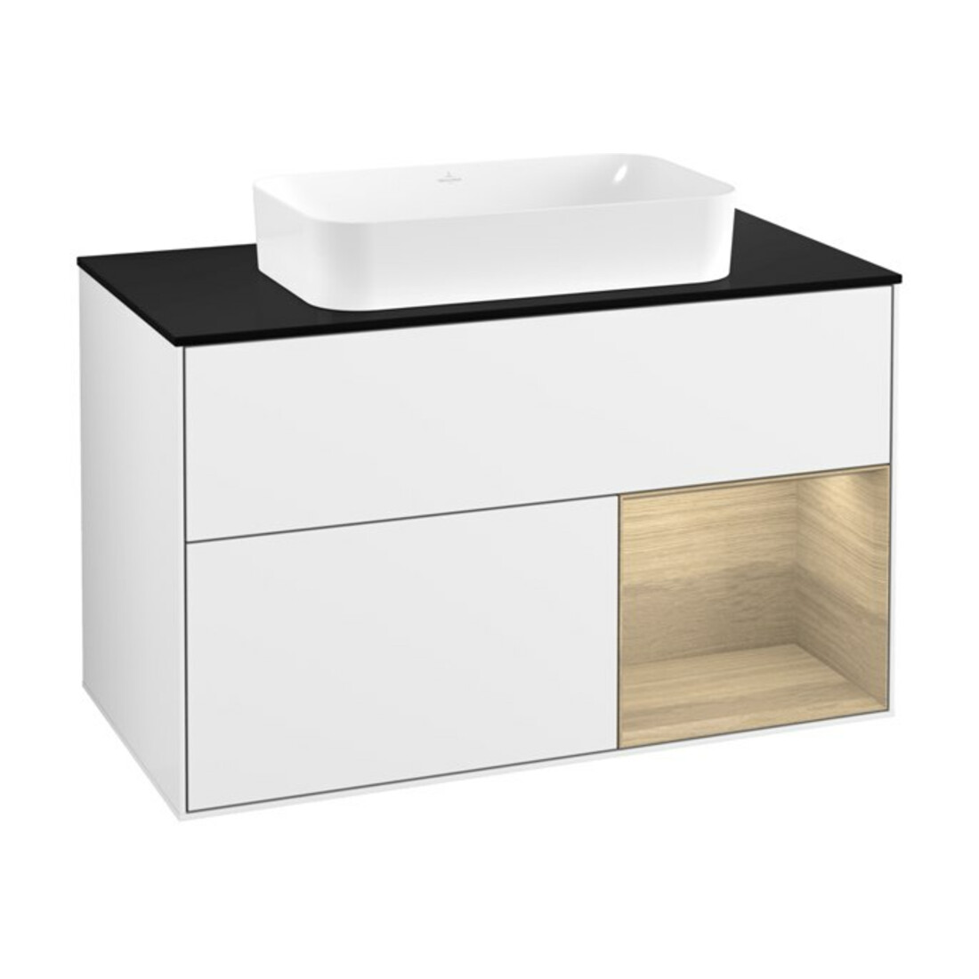 V&B Waschtischunterschrank Wandbeleuchtung Finion 100x60,3 cm, Reg re Oa ven, glo wh. Lac