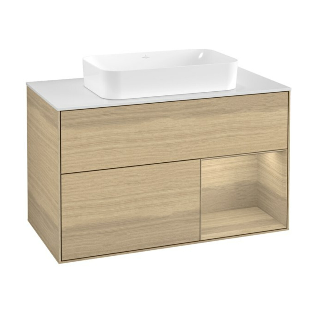 V&B Waschtischunterschrank Wandbeleuchtung Finion 100x60,3 cm, Reg re Oa ven, Oak Veneer