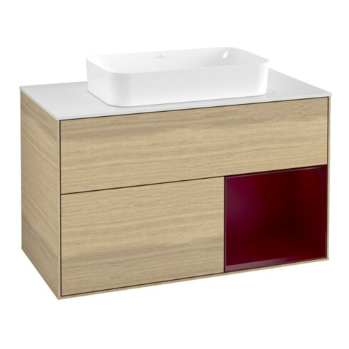 V&B Waschtischunterschrank Wandbeleuchtung Finion 100x60,3 cm, Reg re Peony, Oak Veneer