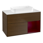 V&B Waschtischunterschrank Wandbeleuchtung Finion 100x60,3 cm, Reg re Peony, Walnut veneer