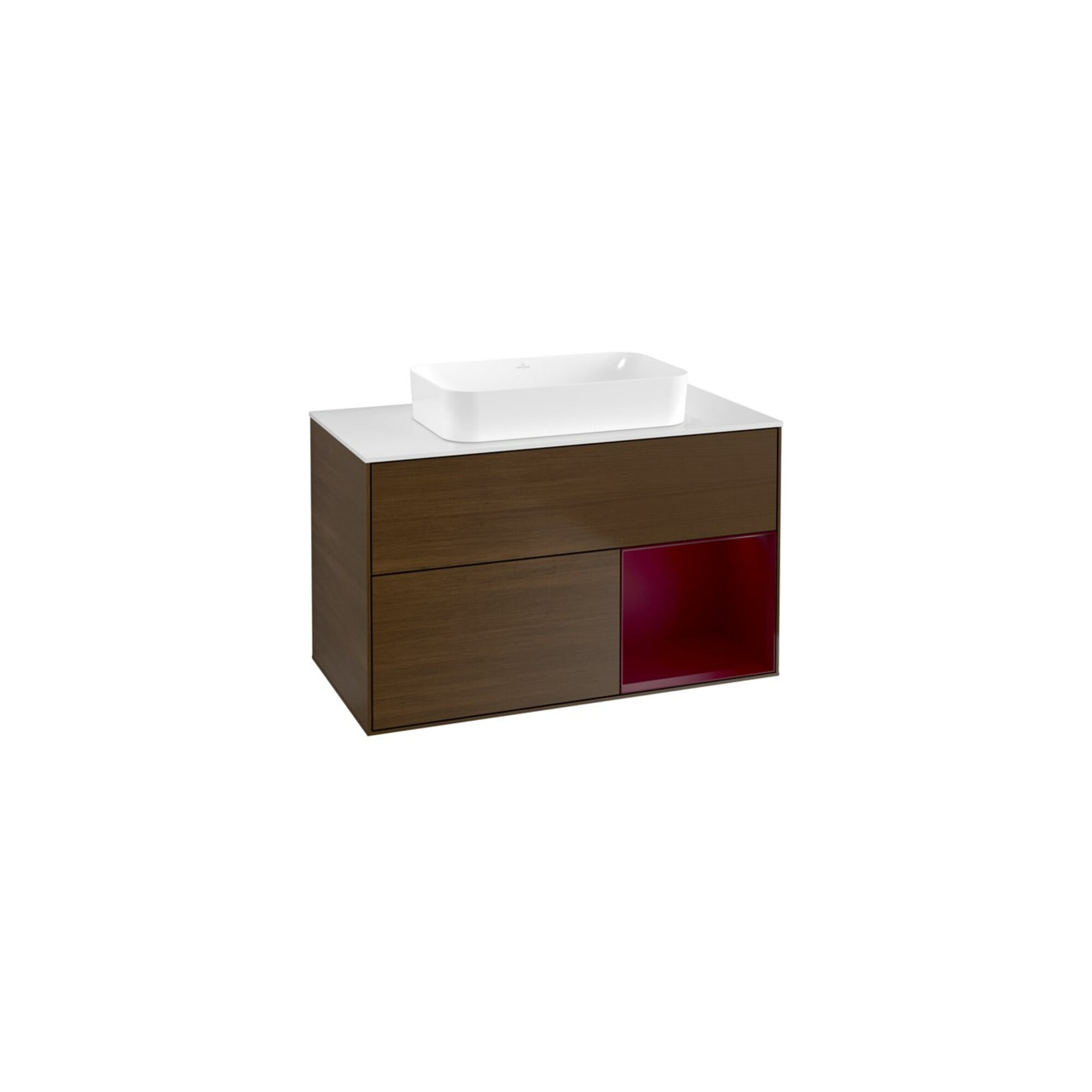 V&B Waschtischunterschrank Wandbeleuchtung Finion 100x60,3 cm, Reg re Peony, Walnut veneer ; Villeroy & Boch