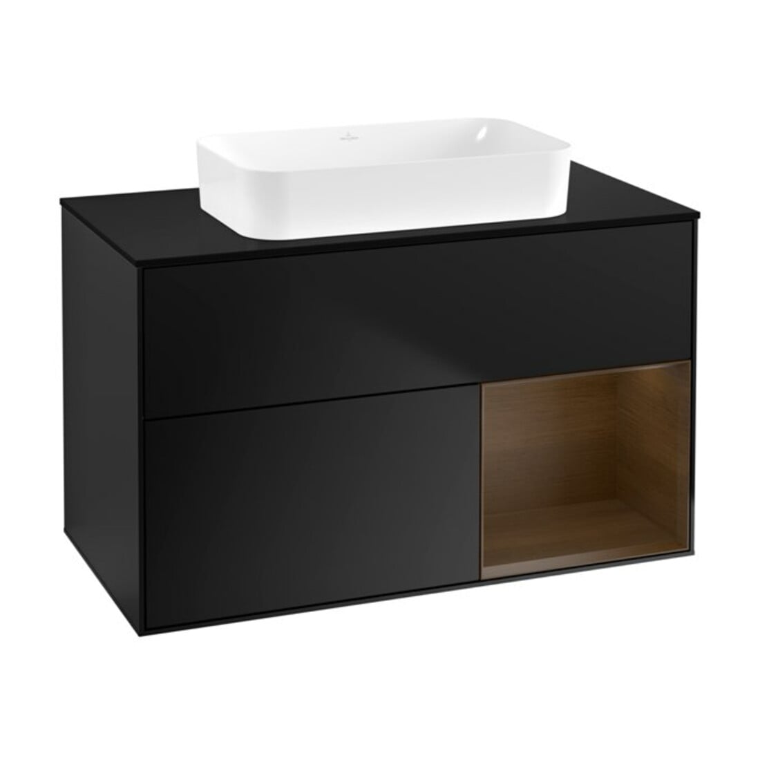 V&B Waschtischunterschrank Wandbeleuchtung Finion 100x60,3 cm, Reg re wal ven, bla m Lac
