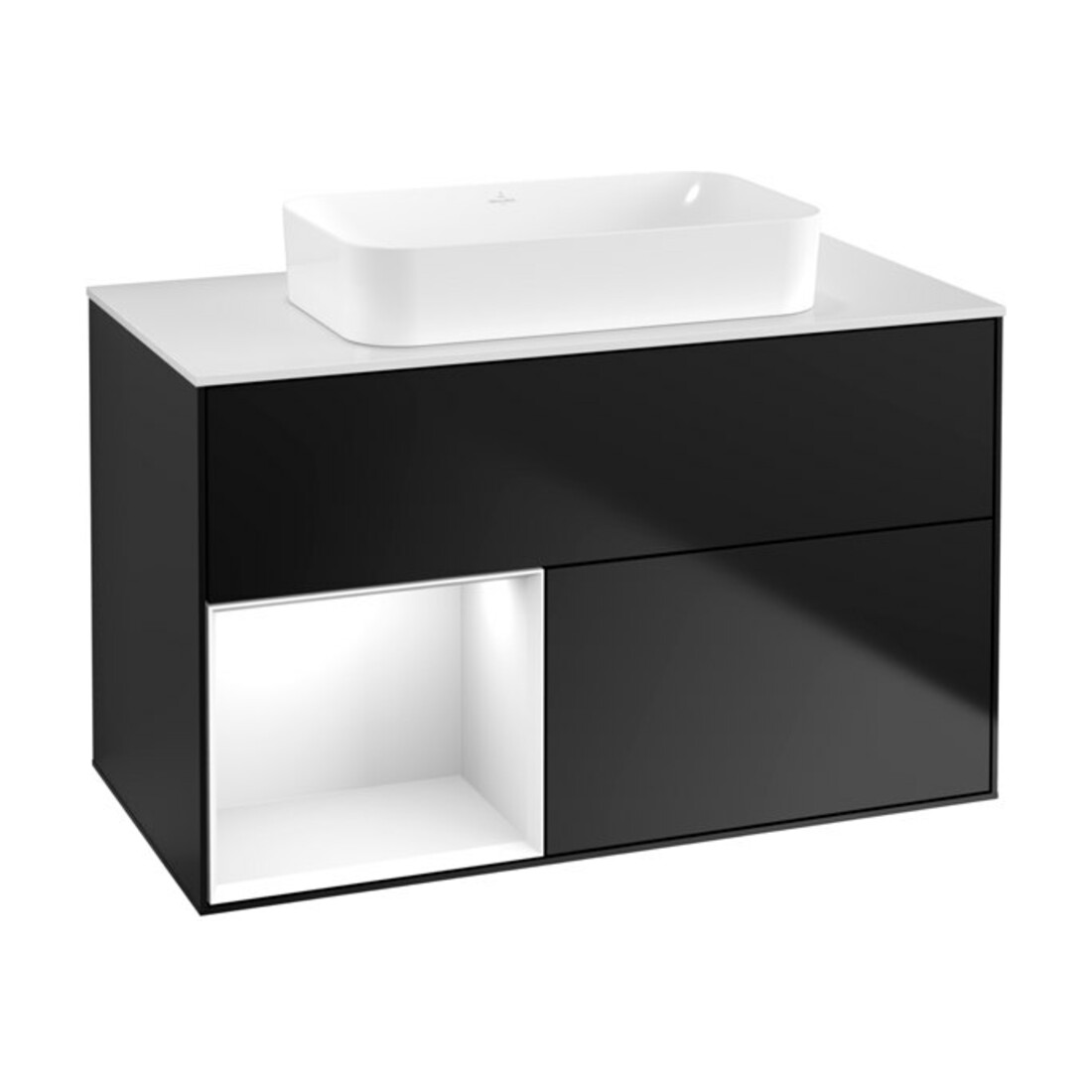 V&B Waschtischunterschrank Wandbeleuchtung Finion 100x60,3 cm, Rg l glo wh. Lac, bla m Lac