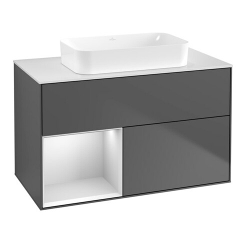 V&B Waschtischunterschrank Wandbeleuchtung Finion 100x60,3 cm, Rg li wh. m Lac, Anthrac. m