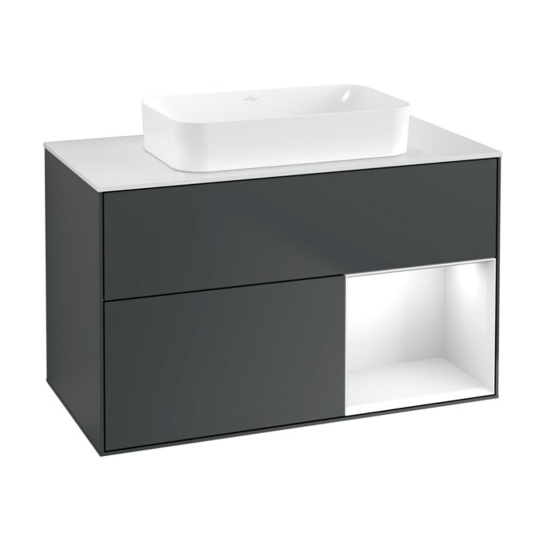 V&B Waschtischunterschrank Wandbeleuchtung Finion 100x60,3 cm, Rg r g w Lac, md bl. m Lac