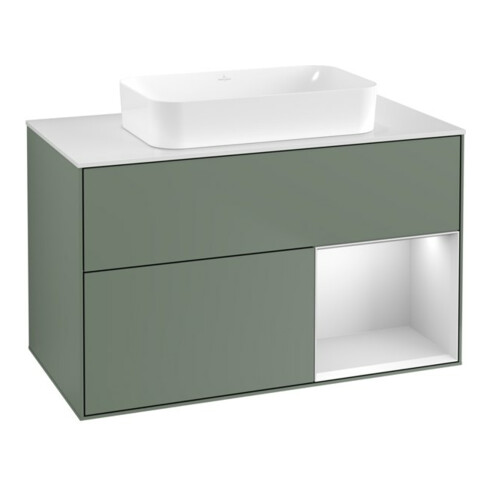 V&B Waschtischunterschrank Wandbeleuchtung Finion 100x60,3 cm, Rg re wh. m Lac, Oli. m Lac