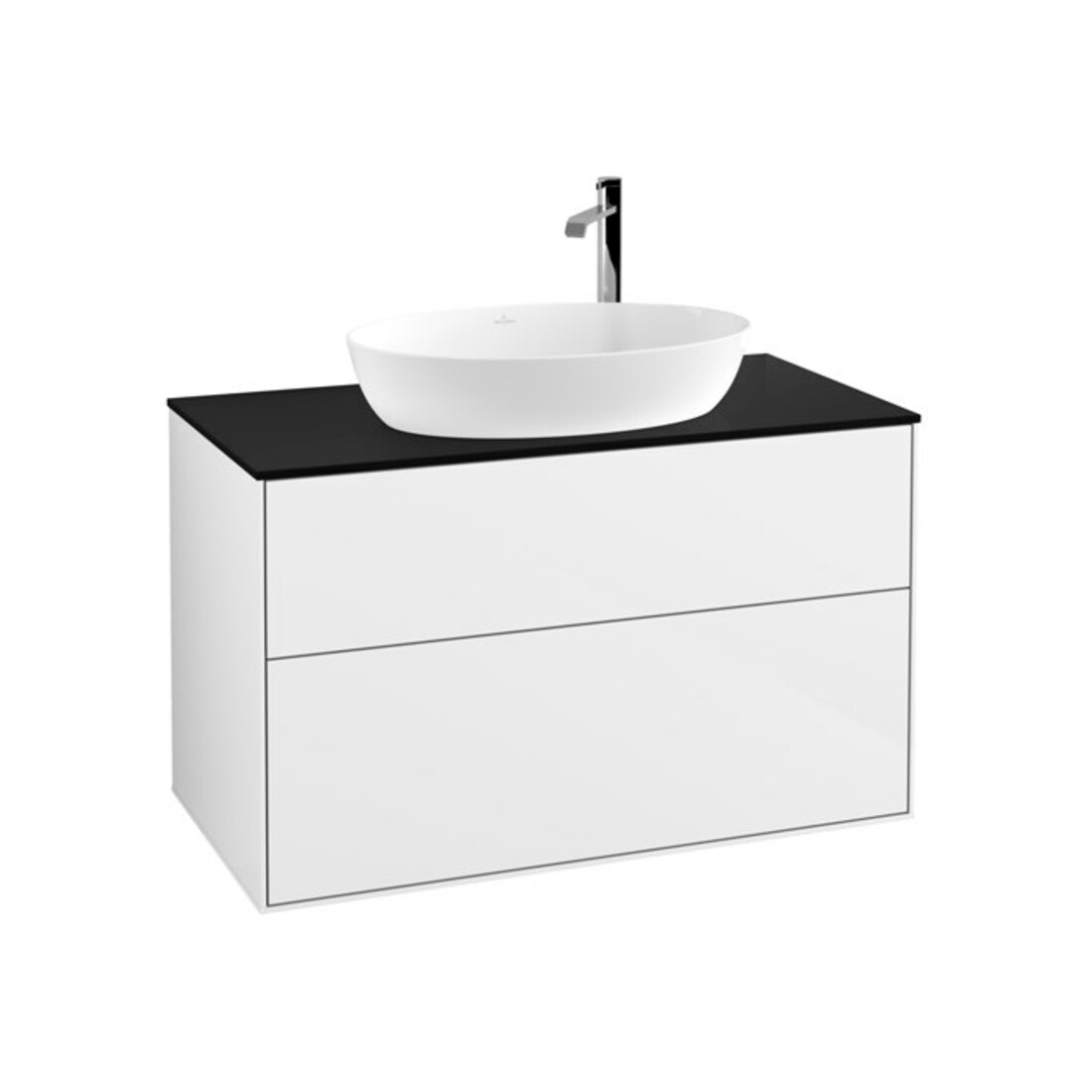 V&B Waschtischunterschrank Wandbeleuchtung Finion 100x60,3cm, Abd.-Pl. bla m, glo wh. Lac