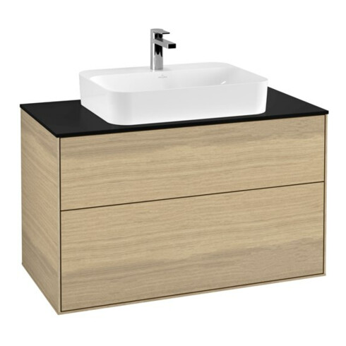 V&B Waschtischunterschrank Wandbeleuchtung Finion 100x60,3cm, Abd.-Pl. bla m, Oak Veneer