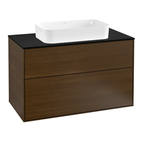 V&B Waschtischunterschrank Wandbeleuchtung Finion 100x60,3cm, Abd.-Pl. bla m, wal veneer