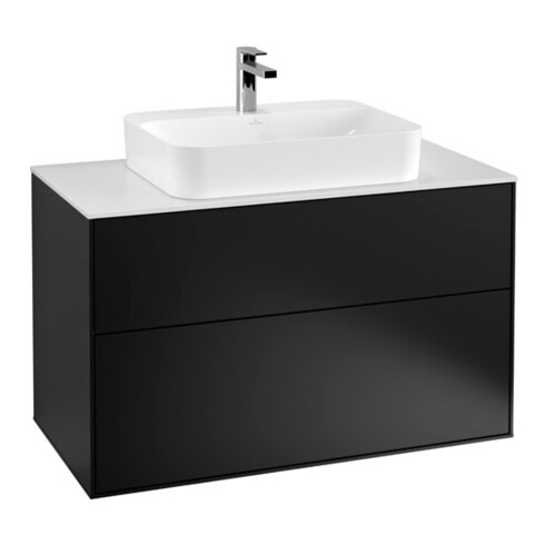 V&B Waschtischunterschrank Wandbeleuchtung Finion 100x60,3cm, Abd.-Pl. wh. m, bla m Lac