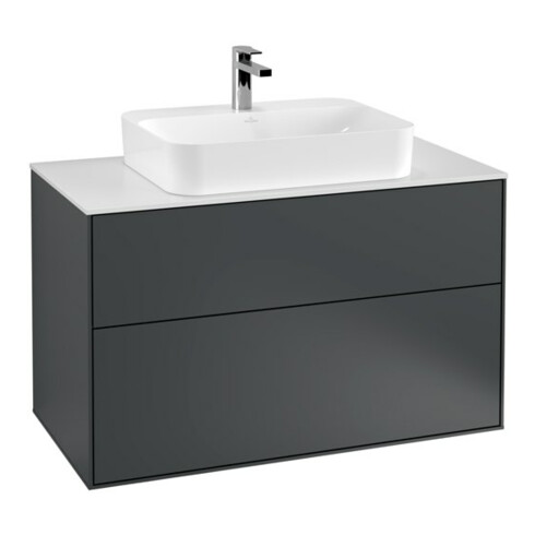 V&B Waschtischunterschrank Wandbeleuchtung Finion 100x60,3cm, Abd.-Pl. wh. m, md bl. m Lac