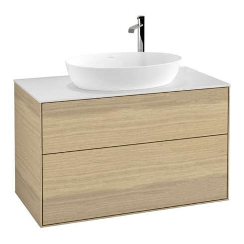 V&B Waschtischunterschrank Wandbeleuchtung Finion 100x60,3cm, Abd.-Pl. wh. m, Oak Veneer