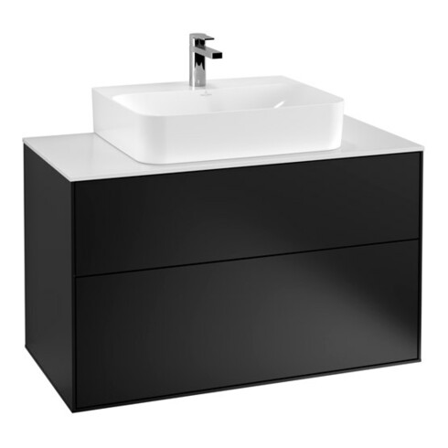 V&B Waschtischunterschrank Wandbeleuchtung Finion 100x60,3x50,1cm, Pl wh. m, bla m Lac