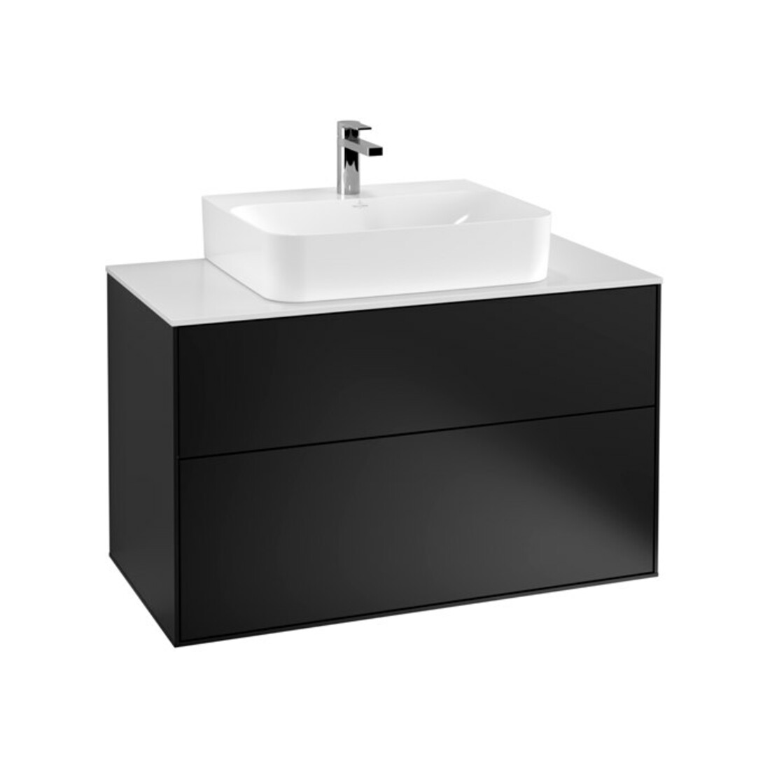 V&B Waschtischunterschrank Wandbeleuchtung Finion 100x60,3x50,1cm, Pl wh. m, bla m Lac