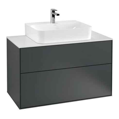 V&B Waschtischunterschrank Wandbeleuchtung Finion 100x60,3x50,1cm, Pl wh. m, md bl. m Lac