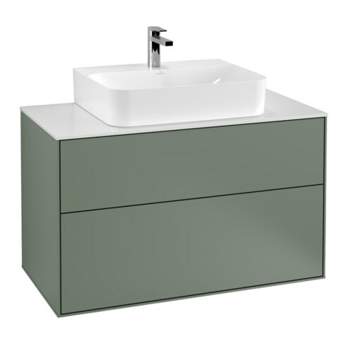 V&B Waschtischunterschrank Wandbeleuchtung Finion 100x60,3x50,1cm, Pl wh. m, Oli. m Lac