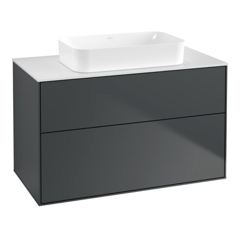 V&B Waschtischunterschrank Wandbeleuchtung Finion 100x60,3x50,1mm, Gl. wh. m, md bl. m Lac