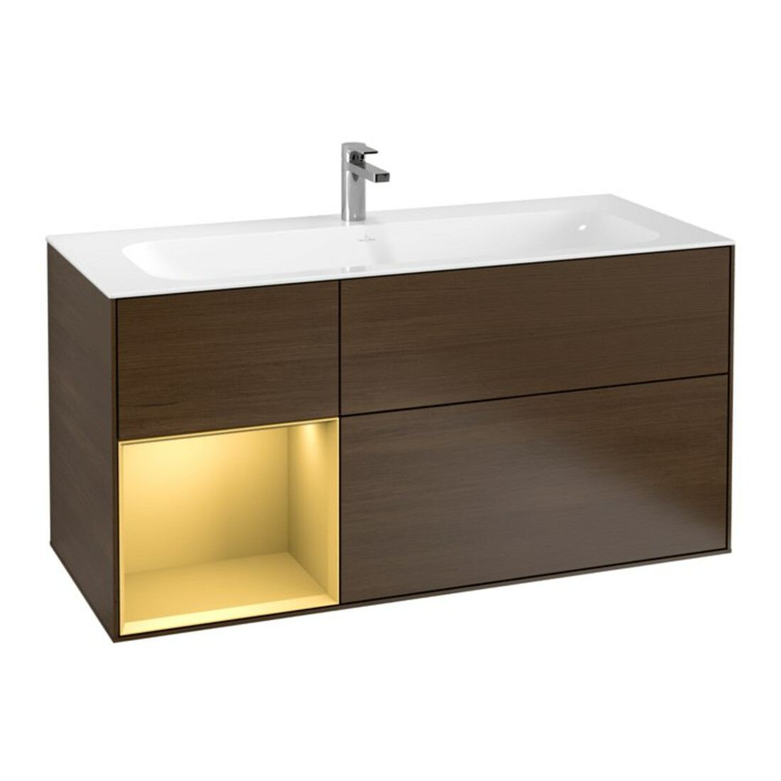 V&B Waschtischunterschrank Wandbeleuchtung Finion 119,6x59,1cm, Reg li gol m, wal veneer