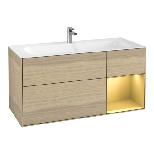 V&B Waschtischunterschrank Wandbeleuchtung Finion 119,6x59,1cm, Reg re gol m, Oak Veneer