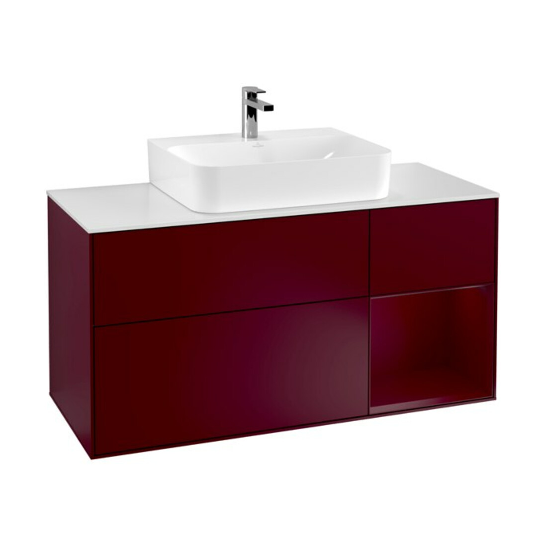 V&B Waschtischunterschrank Wandbeleuchtung Finion 120cm, Abd.-Pl. wh. m, Reg re Peo, Peo m